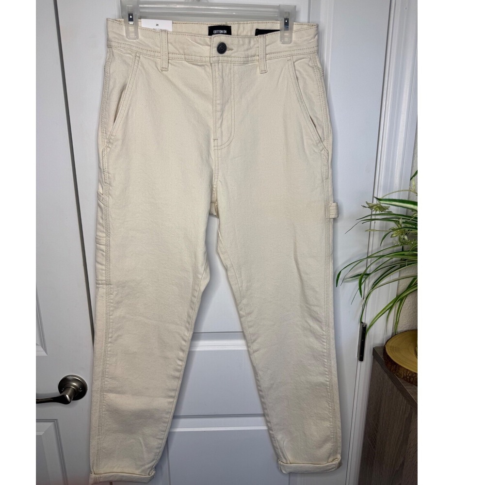 New Women's Cotton On Relaxed Tapered‎ Carpenter Jeans Cream size 28